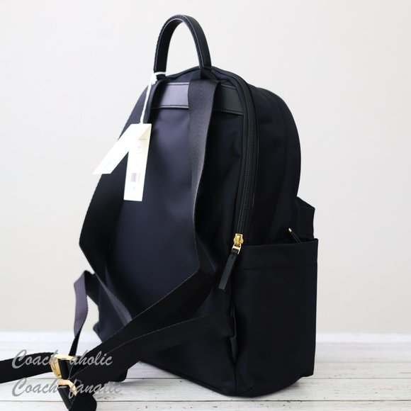NWT Tory Burch Ella Logo Dual Zip Compartment Nylon Backpack in Black - Picture 9 of 13